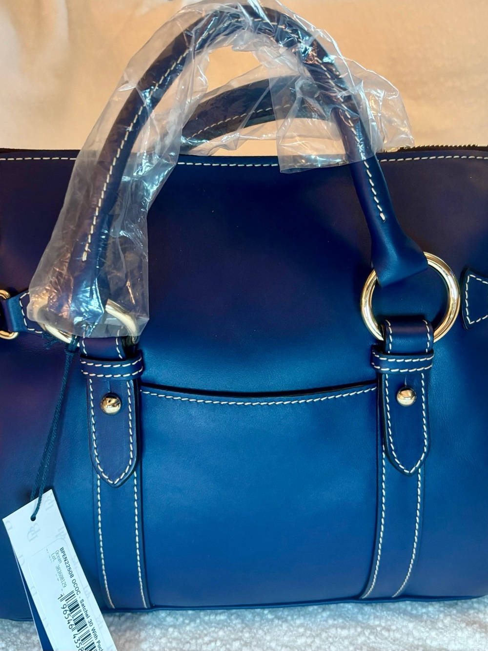 Dooney & Bourke Royal Blue Leather Satchel with Gold Hardware - Picture 3 of 5